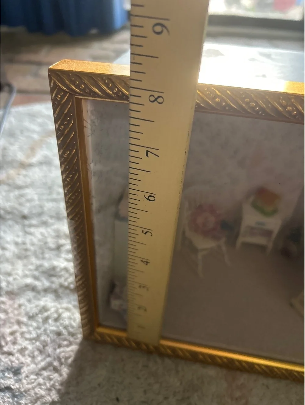 Vintage Miniature Dollhouse Room Shadow Box with Furniture